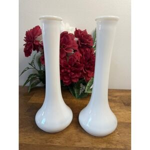 Vintage Milk Glass Vases Smooth Trumpet Design White MCM Wedding Decor Retro